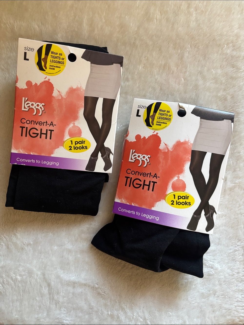 Convert-A-Tight Black Tights 2 pack Size L